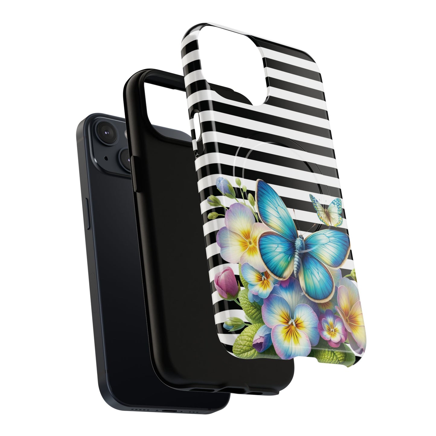 Pansy Parade Tough iPhone Magnetic Cases, Floral Tough Case, Striped iPhone Magnetic Cover, Phone Accessory, Gift for Nature Lovers