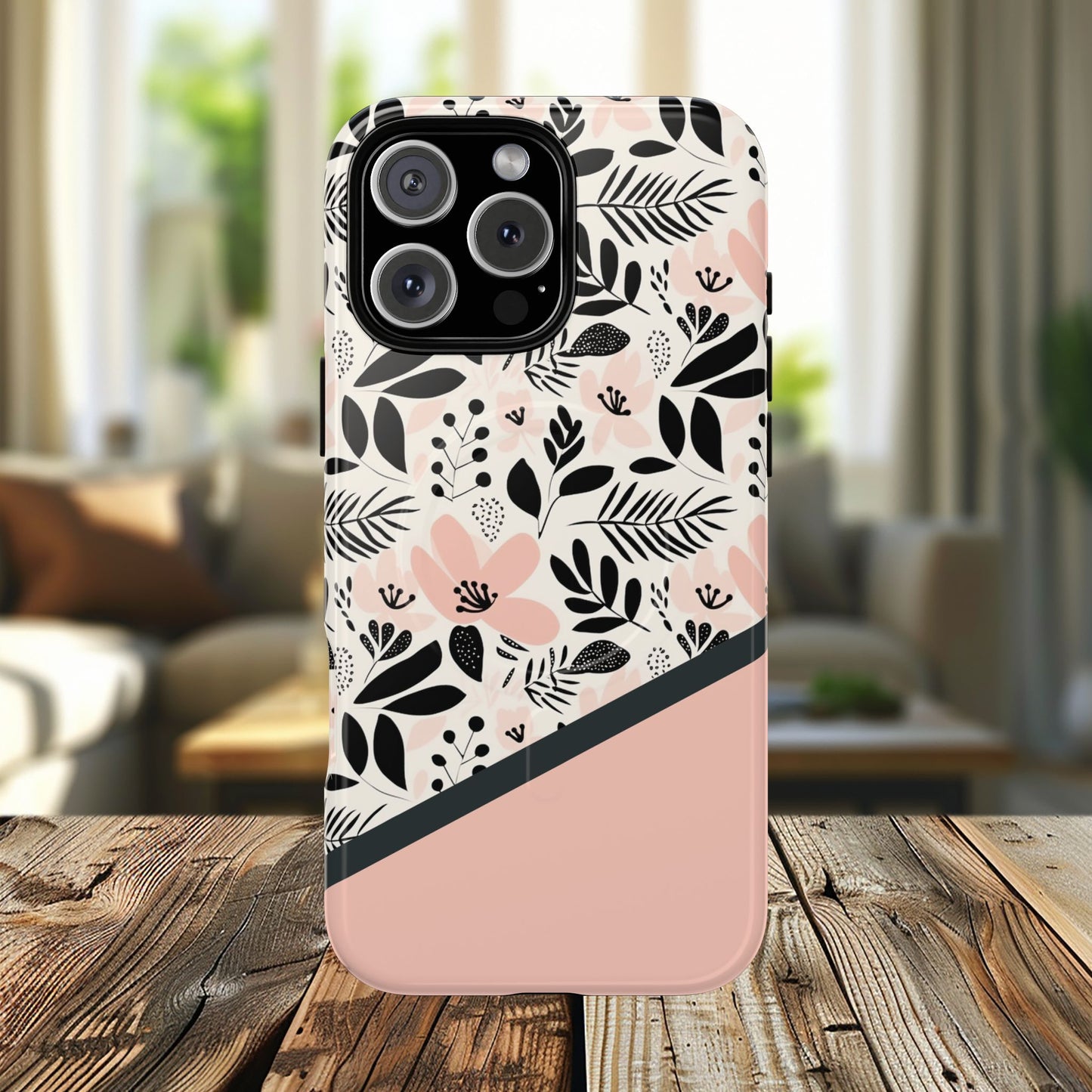Personalized Floral Blush Garden Whisper Tough Magnetic MagSafe® iPhone® 13, 14, 15, 16, 17, Pro, Pro Max, Plus Cases (Custom Name).