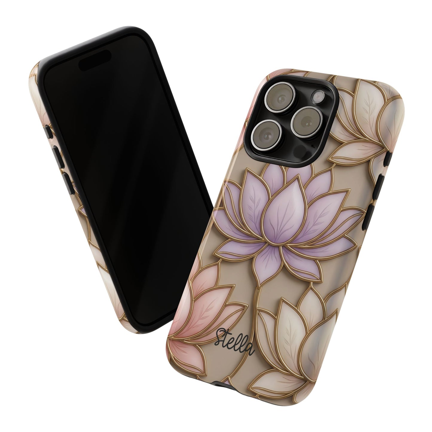 Personalized Lotus Floral Stained Glass Effect Tough Phone Case