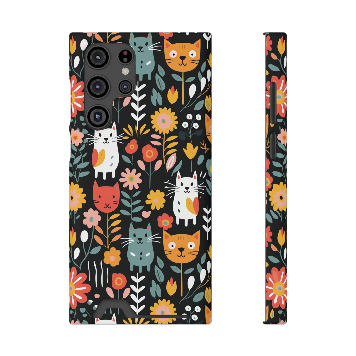 Whimsical Feline Garden iPhone and Samsung Case With Card Holder