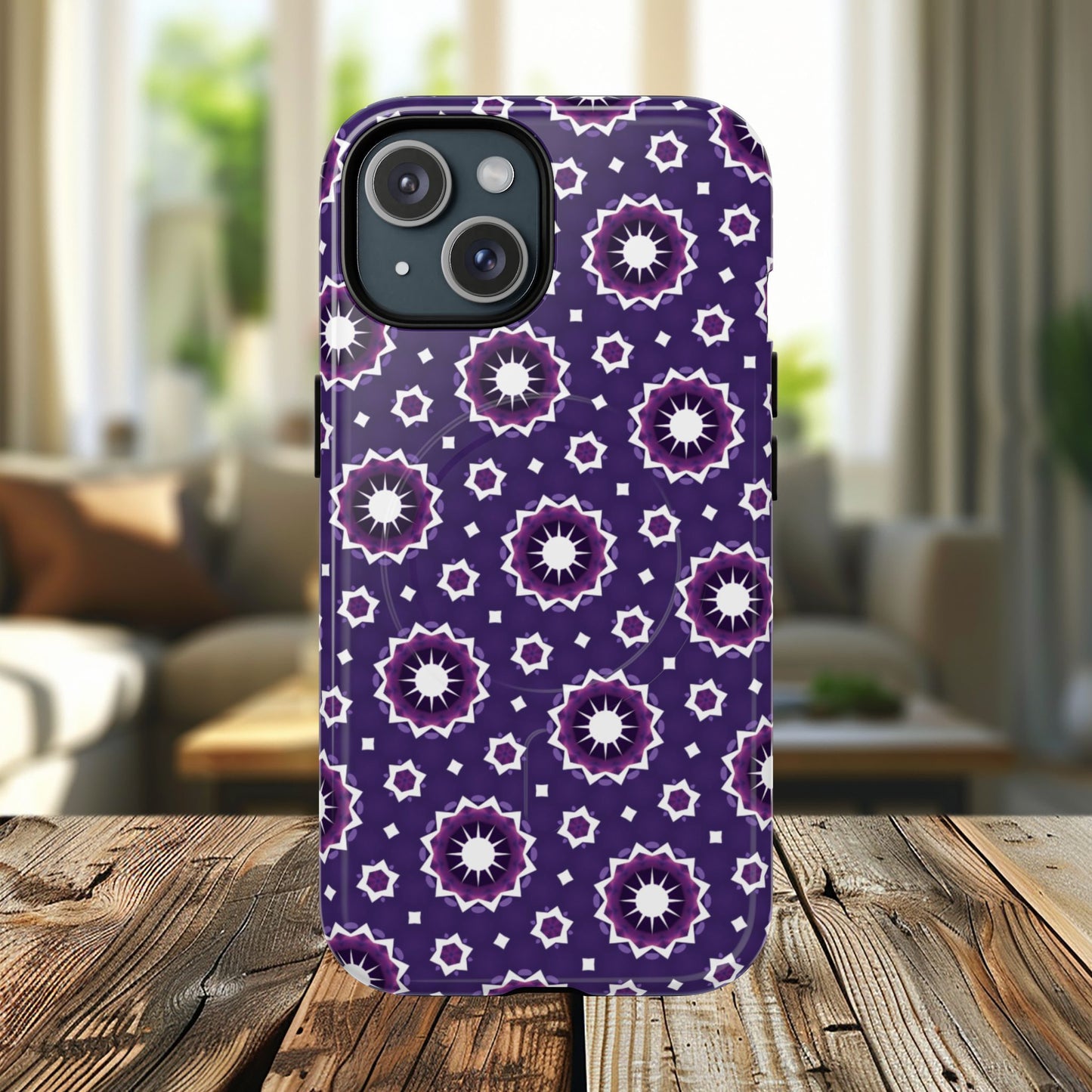 Violet Nova Bloom Stylish Tough Magnetic iPhone Case, Purple Floral iPhone Cover, Durable Cell iPhone Protector, Gift for Her, Mother's Gift