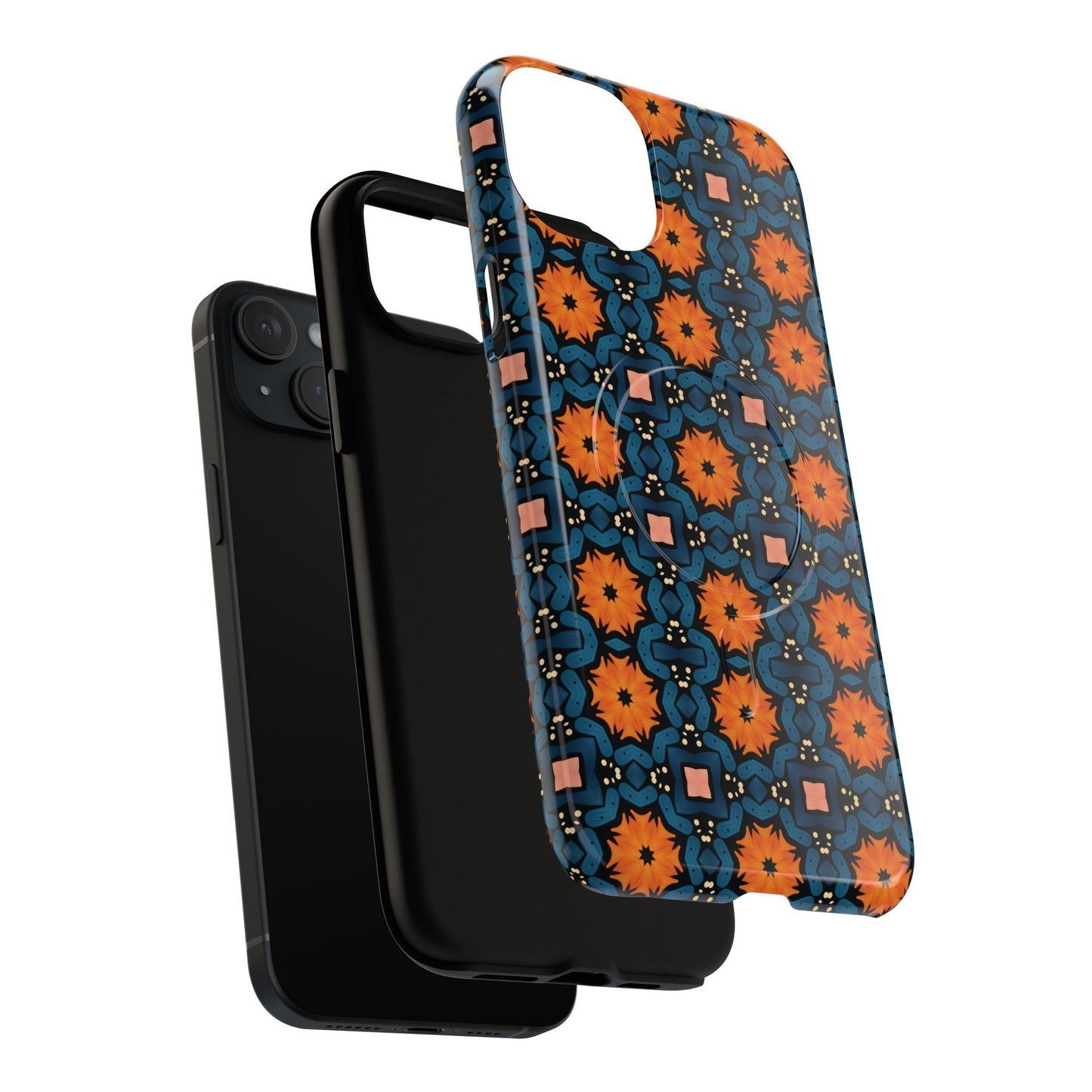 Saffron Tile Bloom Vibrant Floral Tough Magnetic iPhone Case, Durable iPhone Cover, Gift for Her, Floral Design, Unique iPhone Protection.
