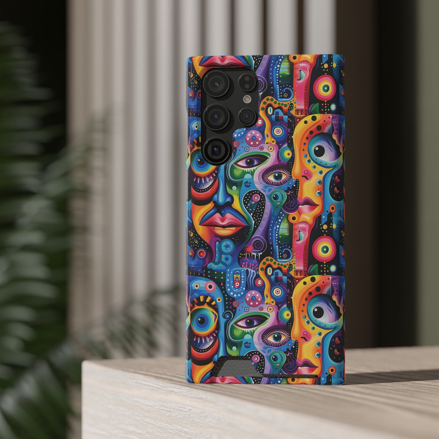 Psychedelic Visions Phone Case with Card Holder - Colorful and Stylish Design for Creatives