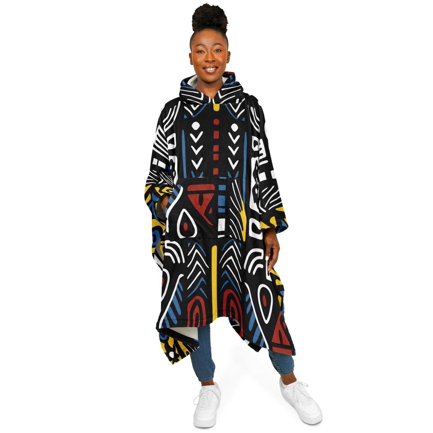 Geometric Harmony Flannel Blanket Poncho - AOP