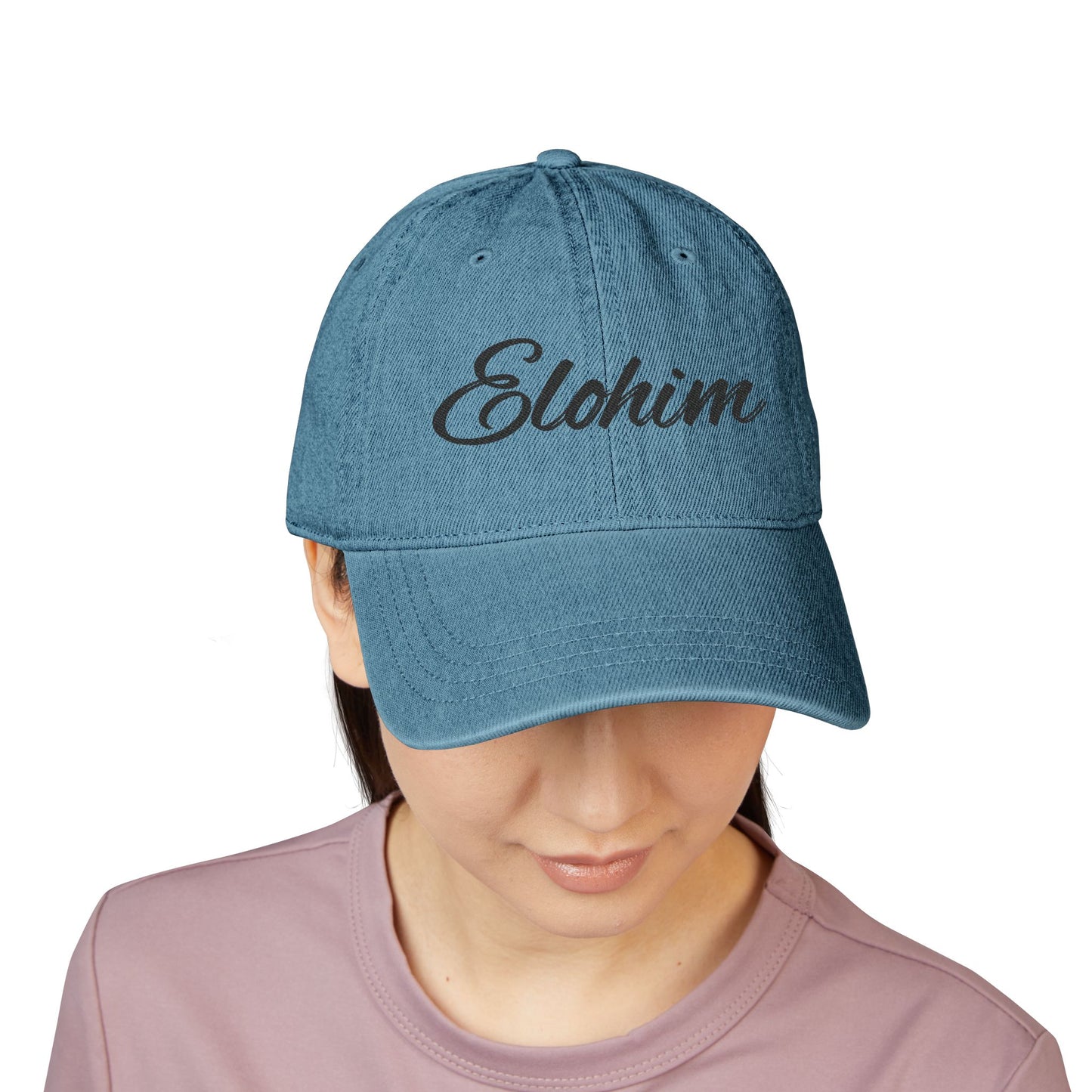 Denim 'ELOHIM, GENESIS 1:1' Hat (Embroidery), Stylish Casual Hat, Gift for Him/Her, Summer Accessory, Trendy Streetwear, Spiritual Fashion.