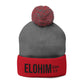 Cozy Pom-Pom Knit Cap with 'ELOHIM, GENESIS 1:1'  Embroidery Beanie - Stylish Winter Accessory for All Ages, Perfect Gift for Birthdays, Holidays, and Outdoor Activities