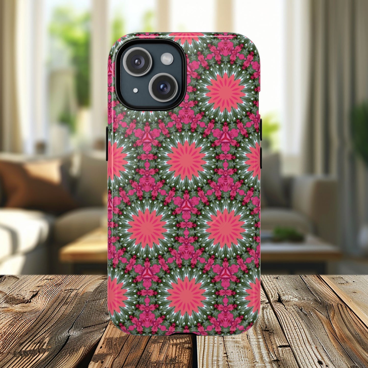Floral KaleidoBloom iPhone Case, Tough Magnetic Cases, Floral iPhone Cover, Stylish Tech Accessory, Durable Design, Vibrant Gift Idea