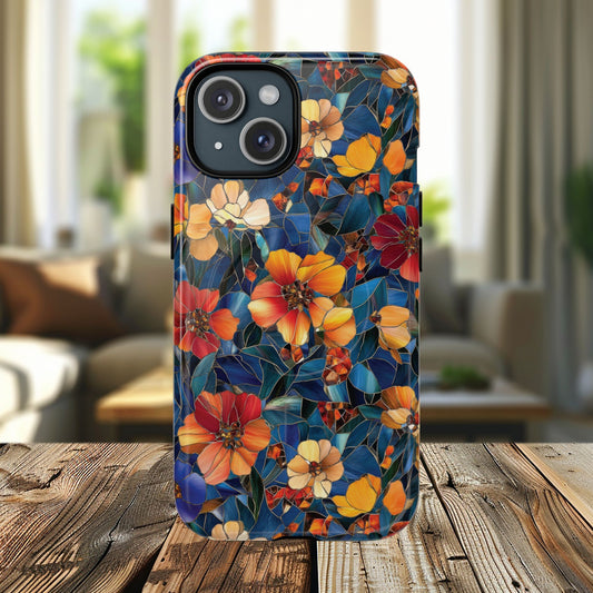 Cathedral Petals Tough Magnetic iPhone Case, Durable, Stylish, Unique Floral Design, Gifts for Her, Birthday, Everyday Use, Stained Glass iPhone Case.