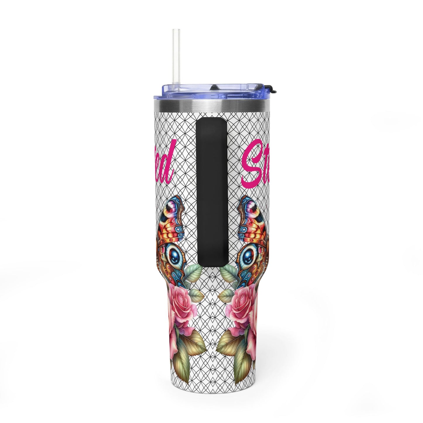 40oz Floral Butterfly Tumbler — Personalized "Name and Affirmation" Vacuum Insulated Cup