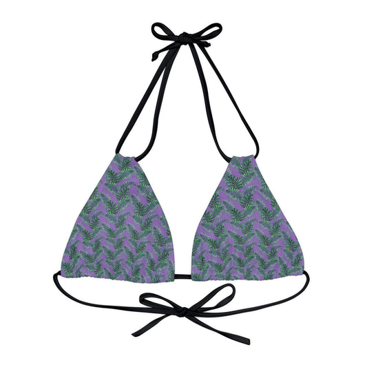 Purple Tropical Bliss Strappy Triangle Bikini Top (AOP)- (PY)