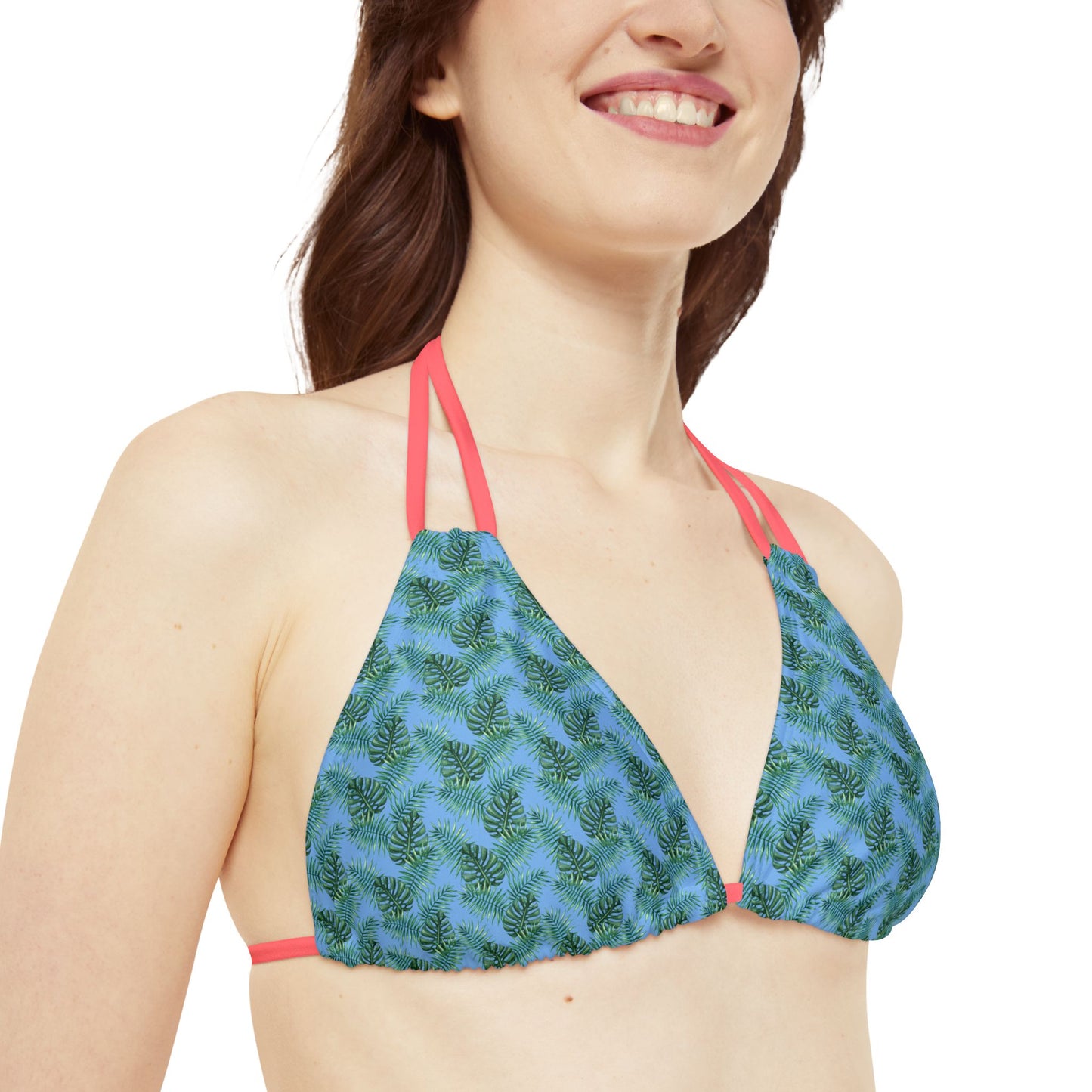 Blue Tropical Bliss Strappy Triangle Bikini Top (AOP)- (PY)