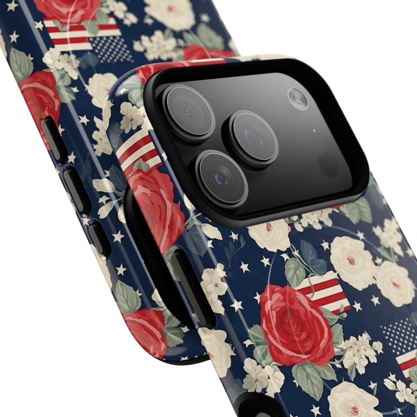 Liberty in Bloom Tough iPhone Magnetic Case, Floral Design, Gift for Moms, Gift for Dads,  iPhone Accessories, Patriotic iPhone Accessory.