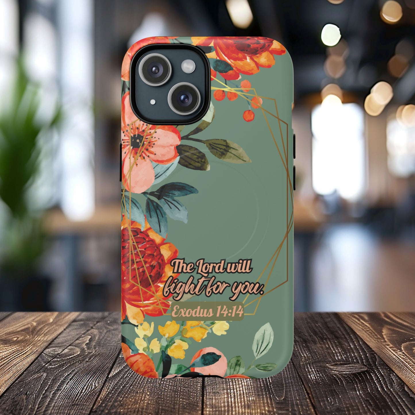 The Lord will Fight for You Exodus 14:14, Inspirational Gift, Tough iPhone Magnetic Case Scripture, Sunflower Bible Verse, MagSafe® iPhone® Tough Case, iPhone 14, iPhone 15, iPhone 16, Pro, Pro Max, Plus.