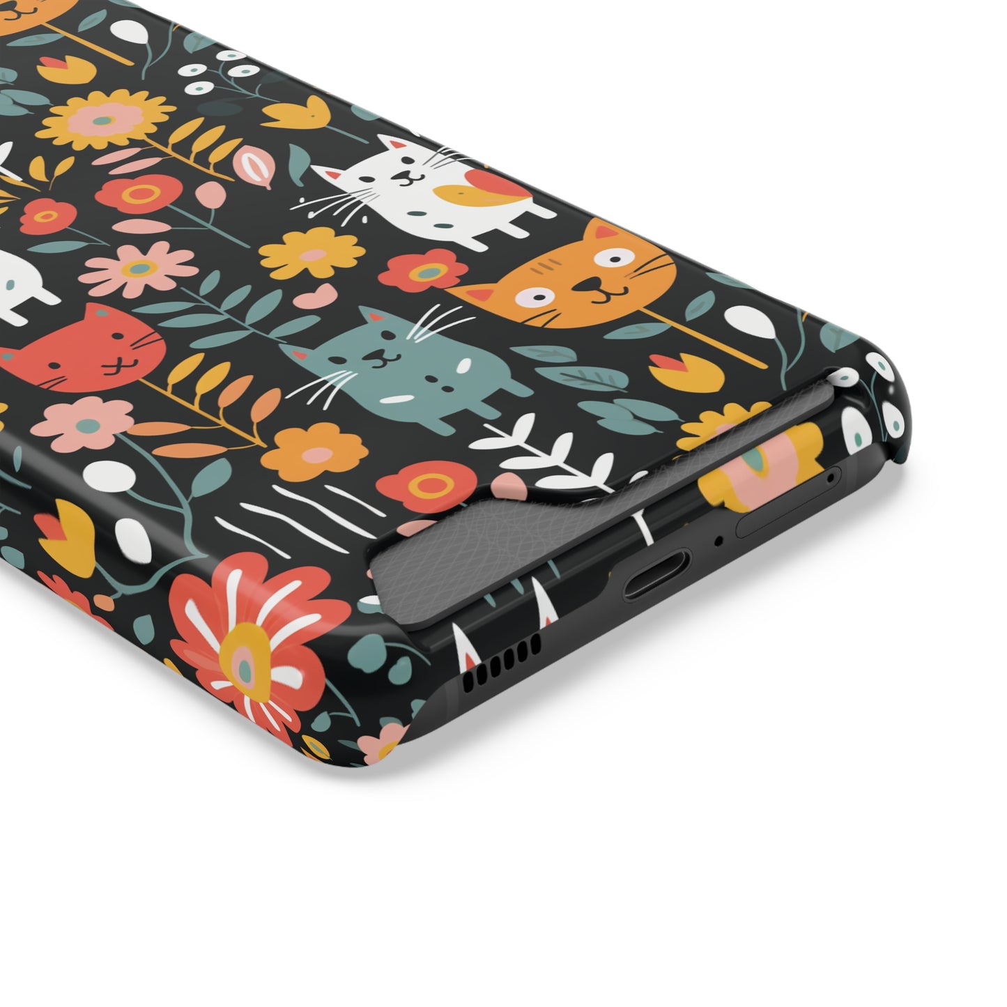 Whimsical Feline Garden iPhone and Samsung Case With Card Holder