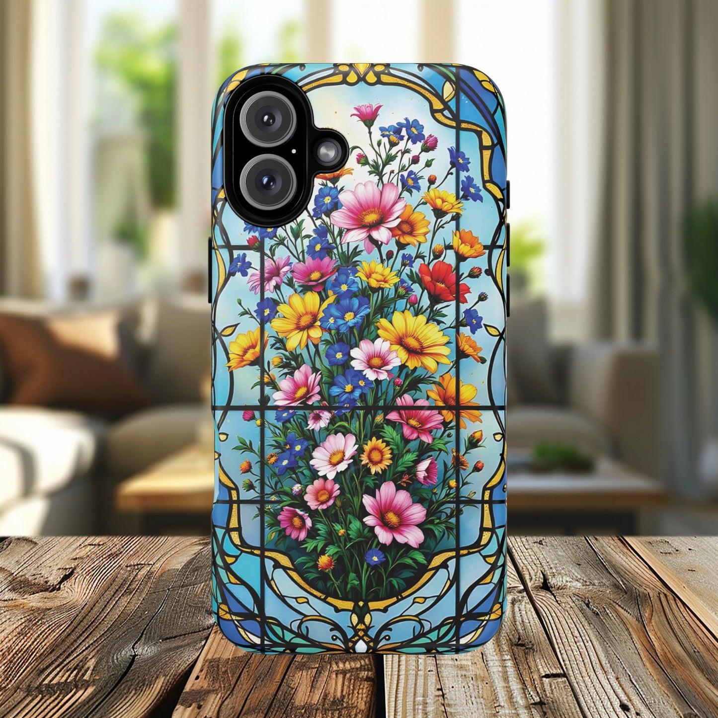 Floral Stained Glass Tough Magnetic Case, Durable Phone Cover, Gift for Nature Lovers, Unique Floral Design, Phone Accessories for All Occasions.