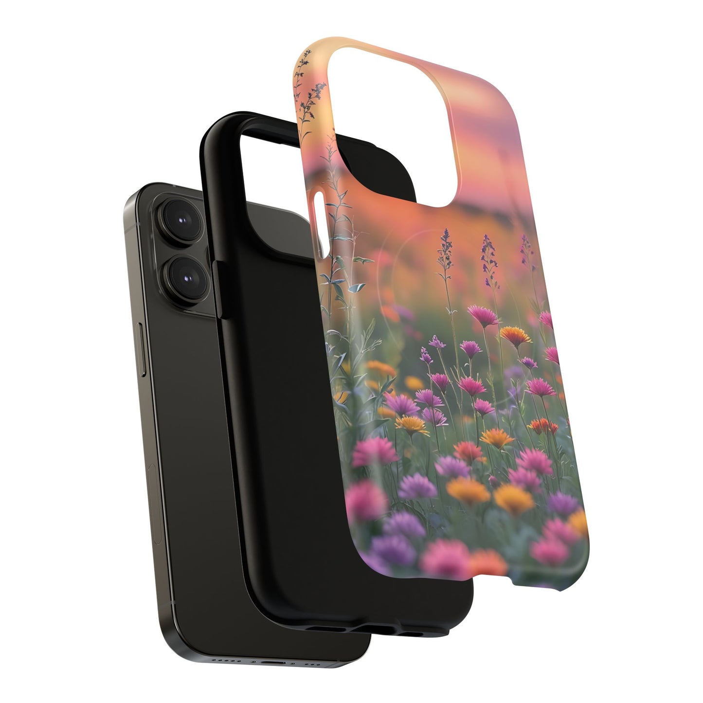 Floral Sunset Phone Case, Tough Magnetic Cases for iPhone, Nature Lover Gift, Durable Protection, Eco-Friendly Phone Accessory