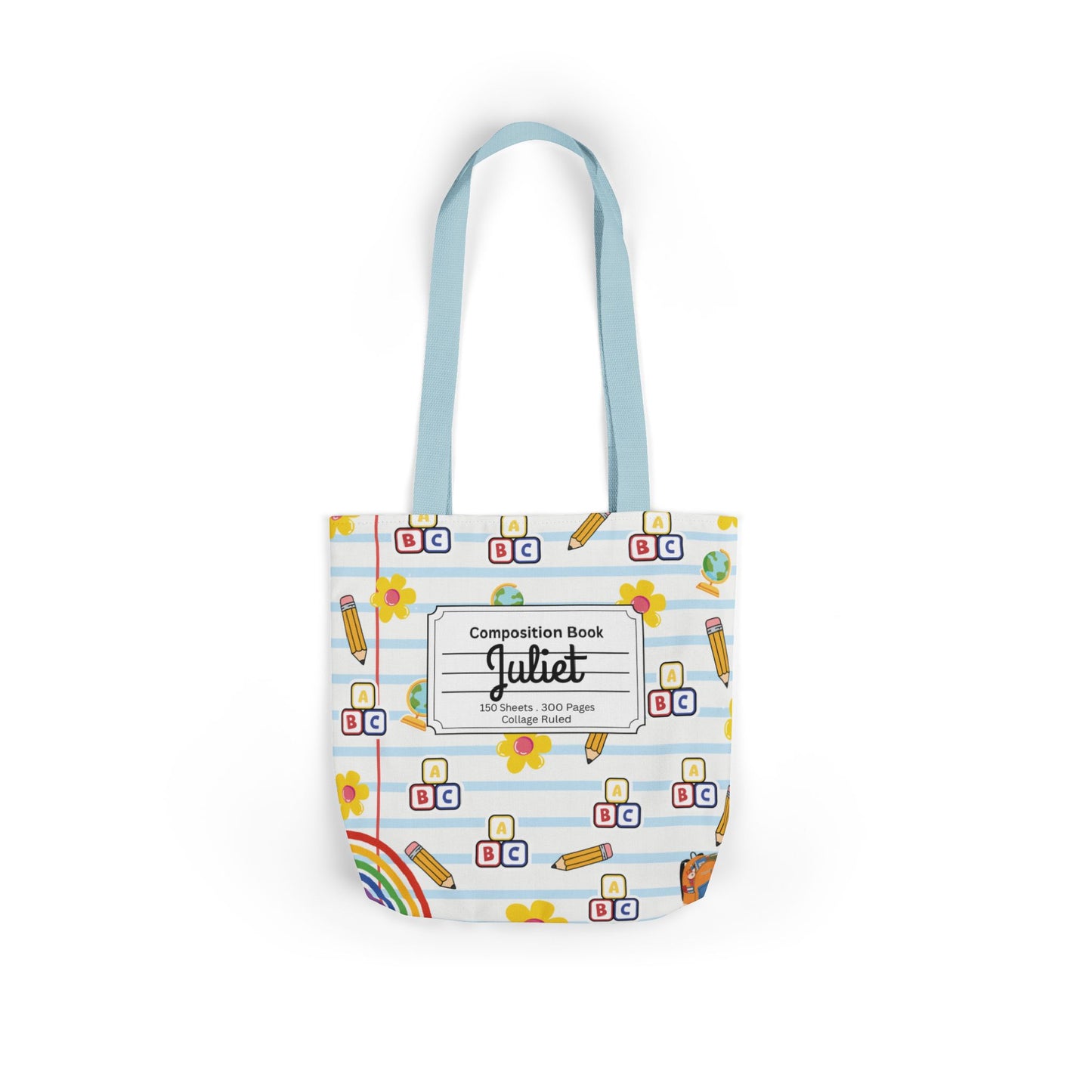 Personalized White Schoolyard Chic Composition Book Inspired Canvas Tote Bag with Colorful Straps, Cute School Bag, Eco-Friendly Tote, Back to School Shopping Bag, Teacher Gift Idea