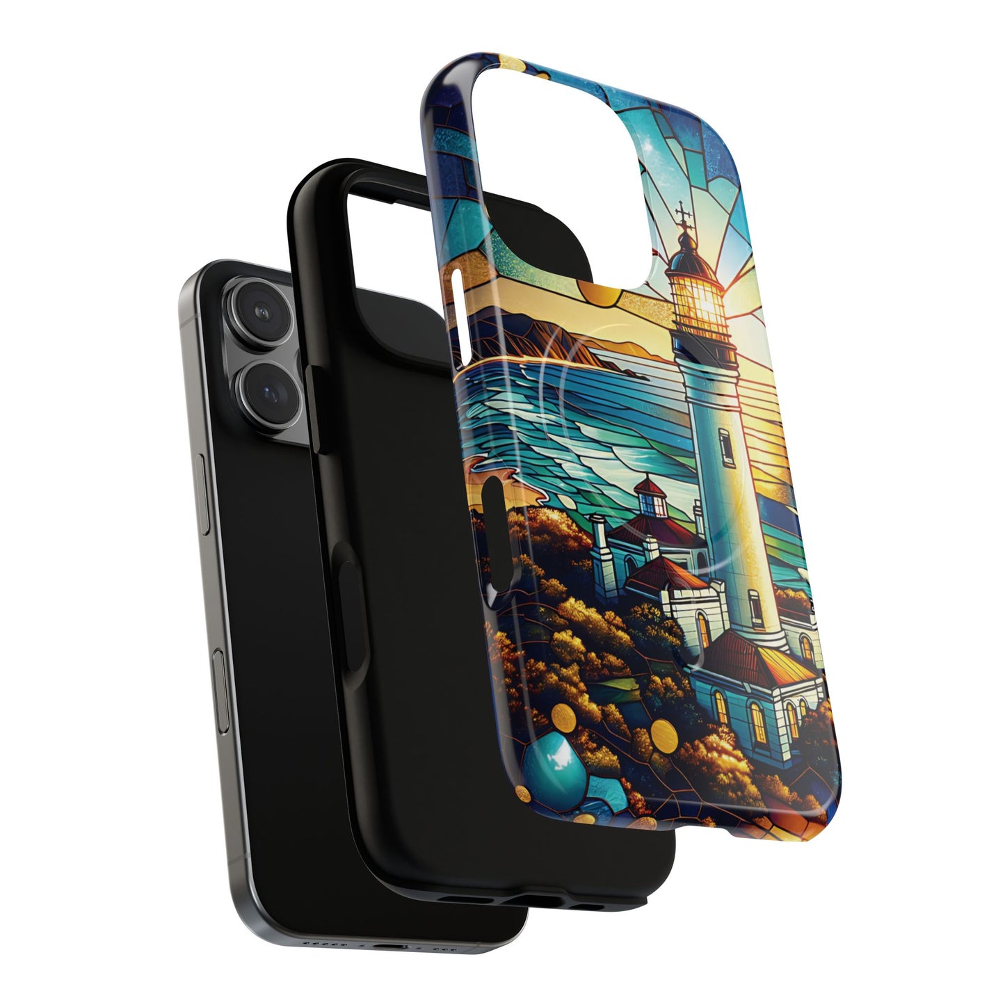 Stained Glass Lighthouse Phone Case - Tough Magnetic Cases, Unique Gifts for Nature Lovers, Beach Vibes, Travel Accessories, Coastal Decor