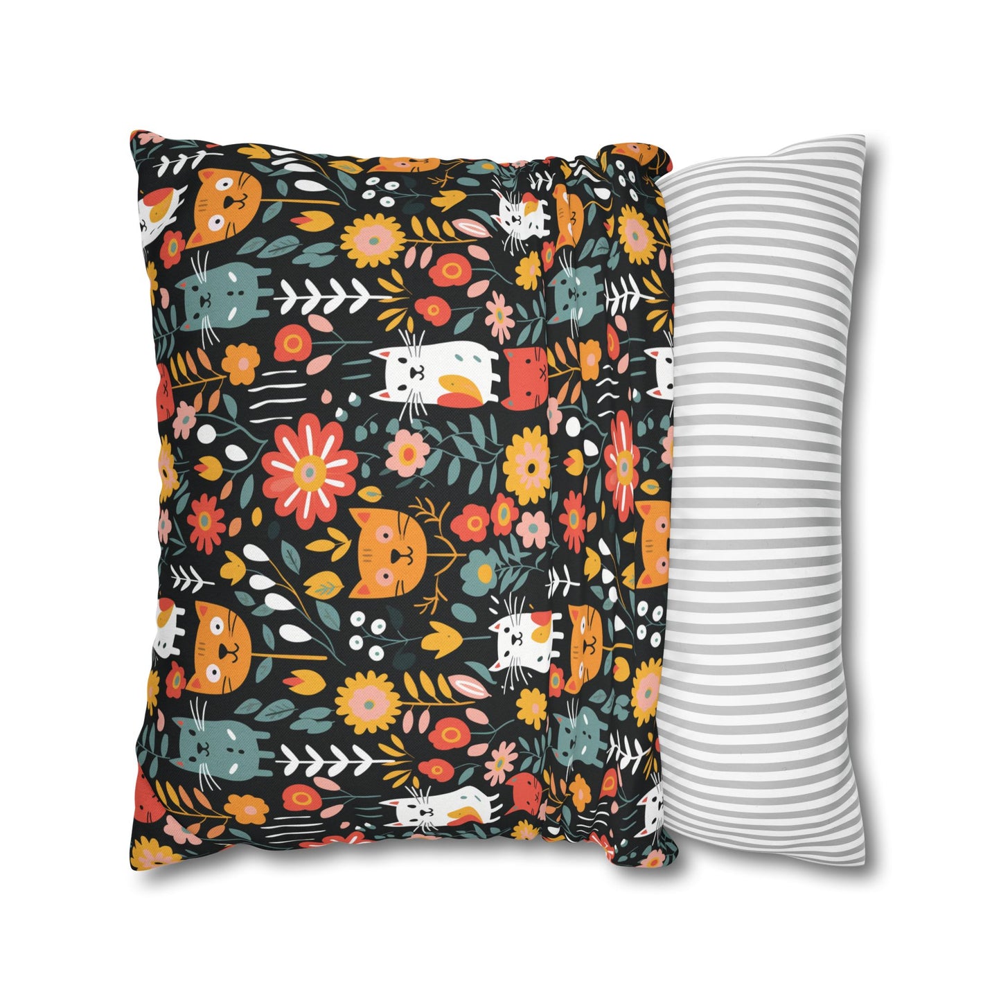 Whimsical Feline Garden Spun Polyester Square Pillow