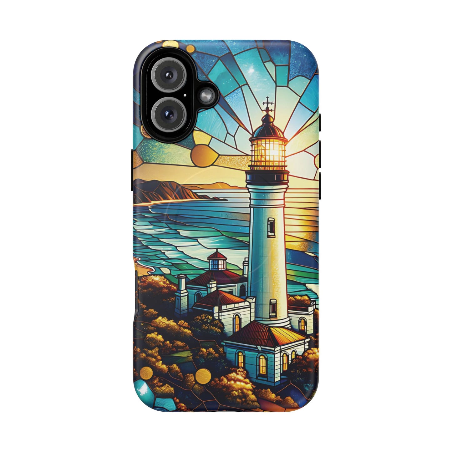 Stained Glass Lighthouse Phone Case - Tough Magnetic Cases, Unique Gifts for Nature Lovers, Beach Vibes, Travel Accessories, Coastal Decor