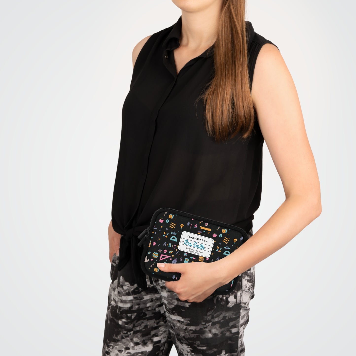 Personalized Chalkboard Chic Laptop Sleeve with Composition Book Inspired Design, Customizable Tech Case, School Supplies, Gift for Students, College Essentials, Back to School