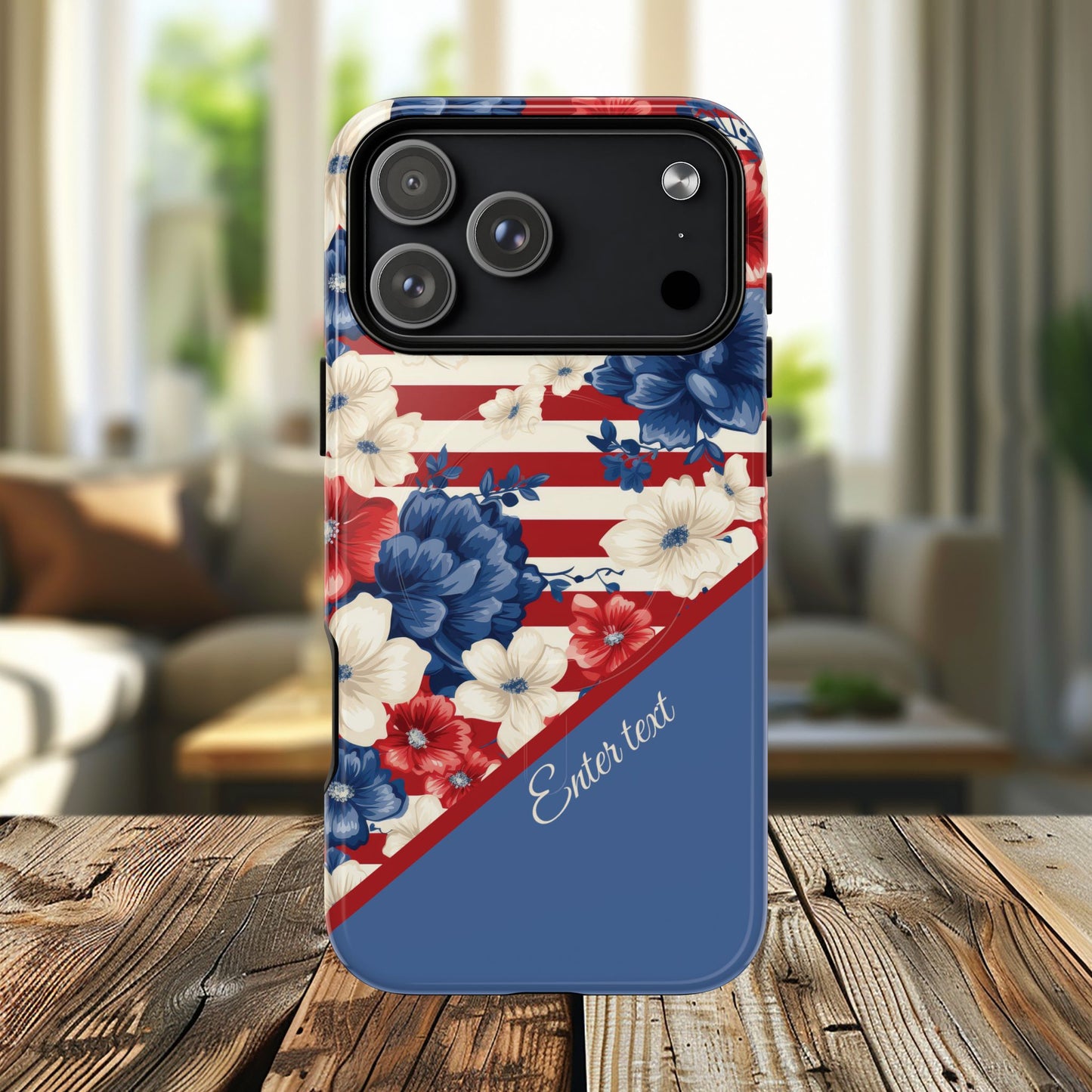 Personalized Stars, Stripes & Petals Tough Magnetic MagSafe Case, Patriotic Cover, Floral Design, Durable Protection, Gift for Her, Summer Vibes