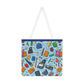 Blue Academic Adventures Shoulder Tote Bag - Colorful Everyday Accessory