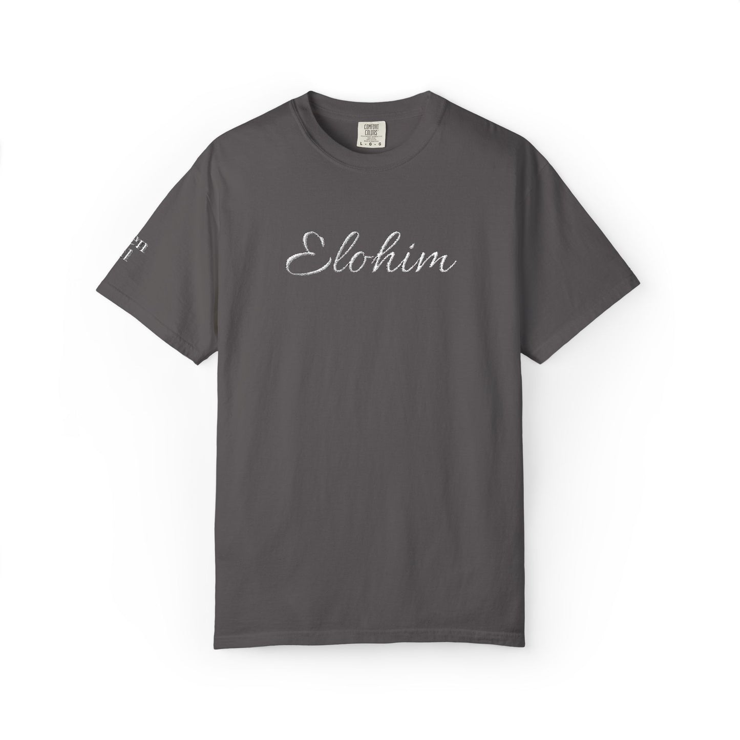 Embroidery 'ELOHIM, GENESIS 1:1' - Faith-Based Unisex Garment-Dyed Comfort Colors T-shirt, Faith Gift Tee, Religious Tee, Embroidery Tee.