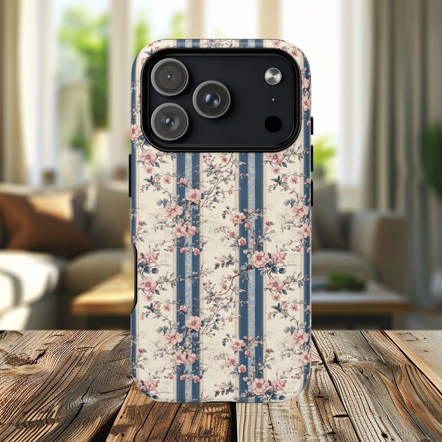 Victorian Rose Stripe iPhone Case, Tough Magnetic Cases for Stylish Protection, Flower Pattern iPhone Cover, Trendy Gift Idea for Her