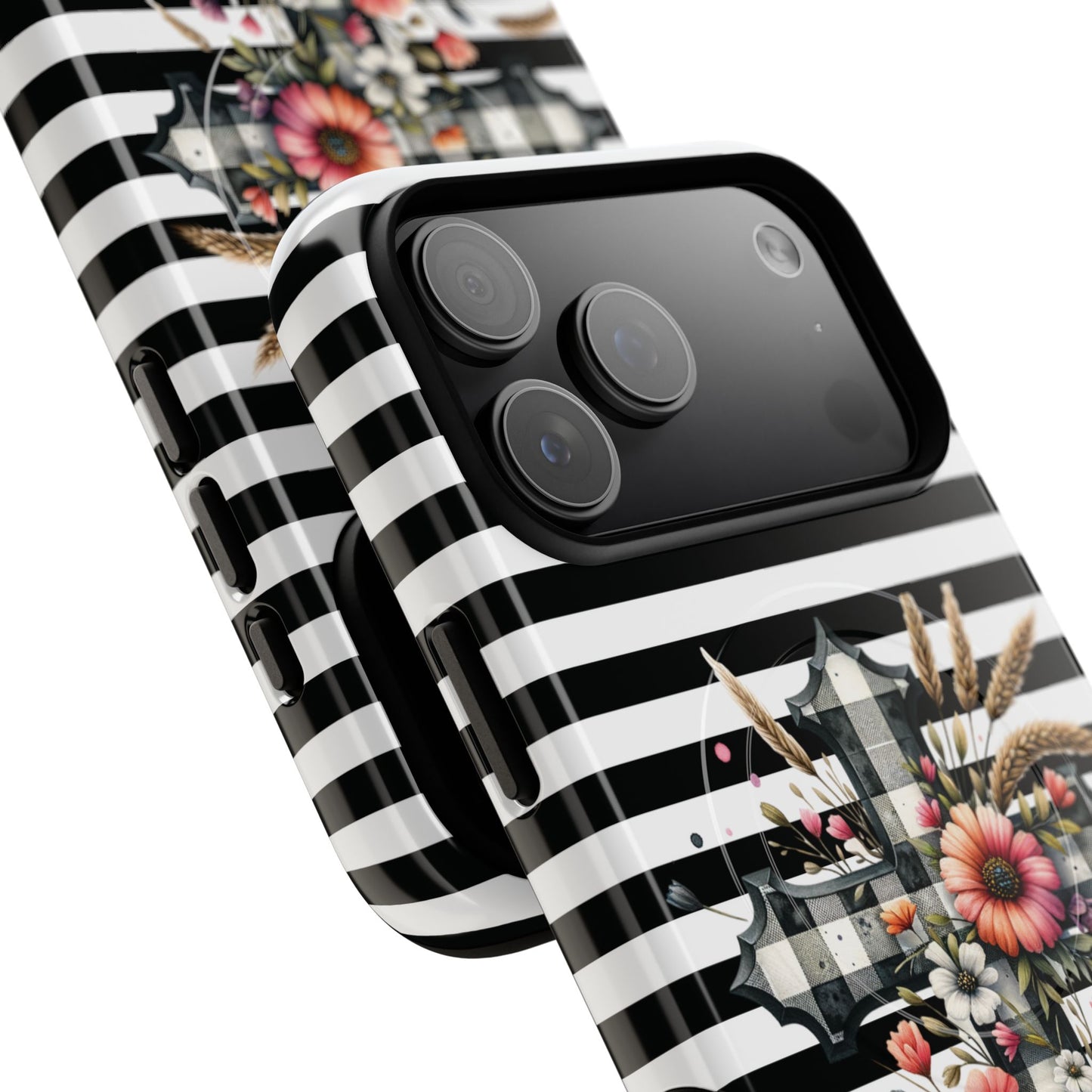 Grace in Bloom Tough Magnetic iPhone Case with Floral Cross Design, Boho iPhone Cover, Striped iPhone Case, Unique Religious Gift, Trendy Cell iPhone Accessory.