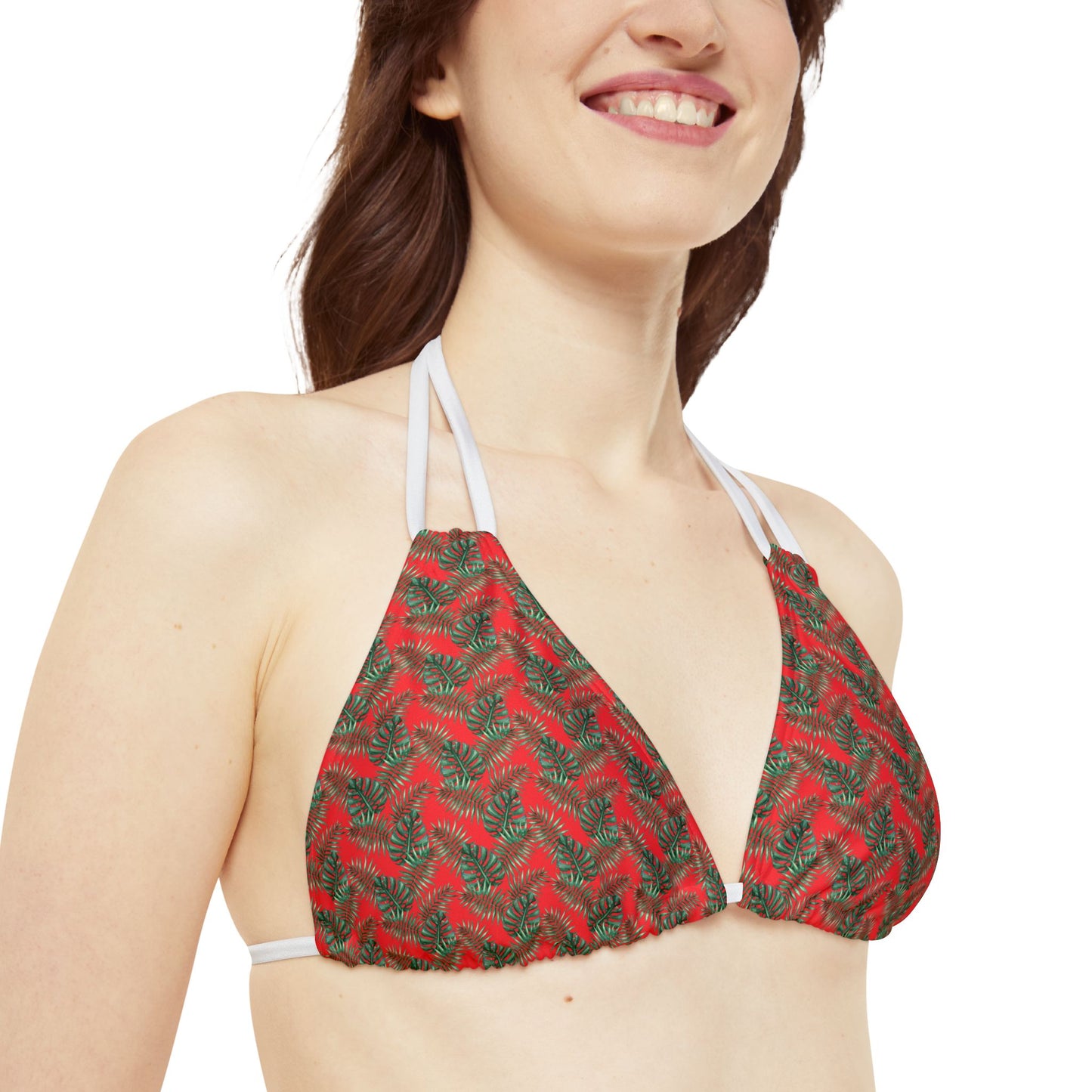 Red Tropical Bliss Strappy Triangle Bikini Top (AOP)- (PY)