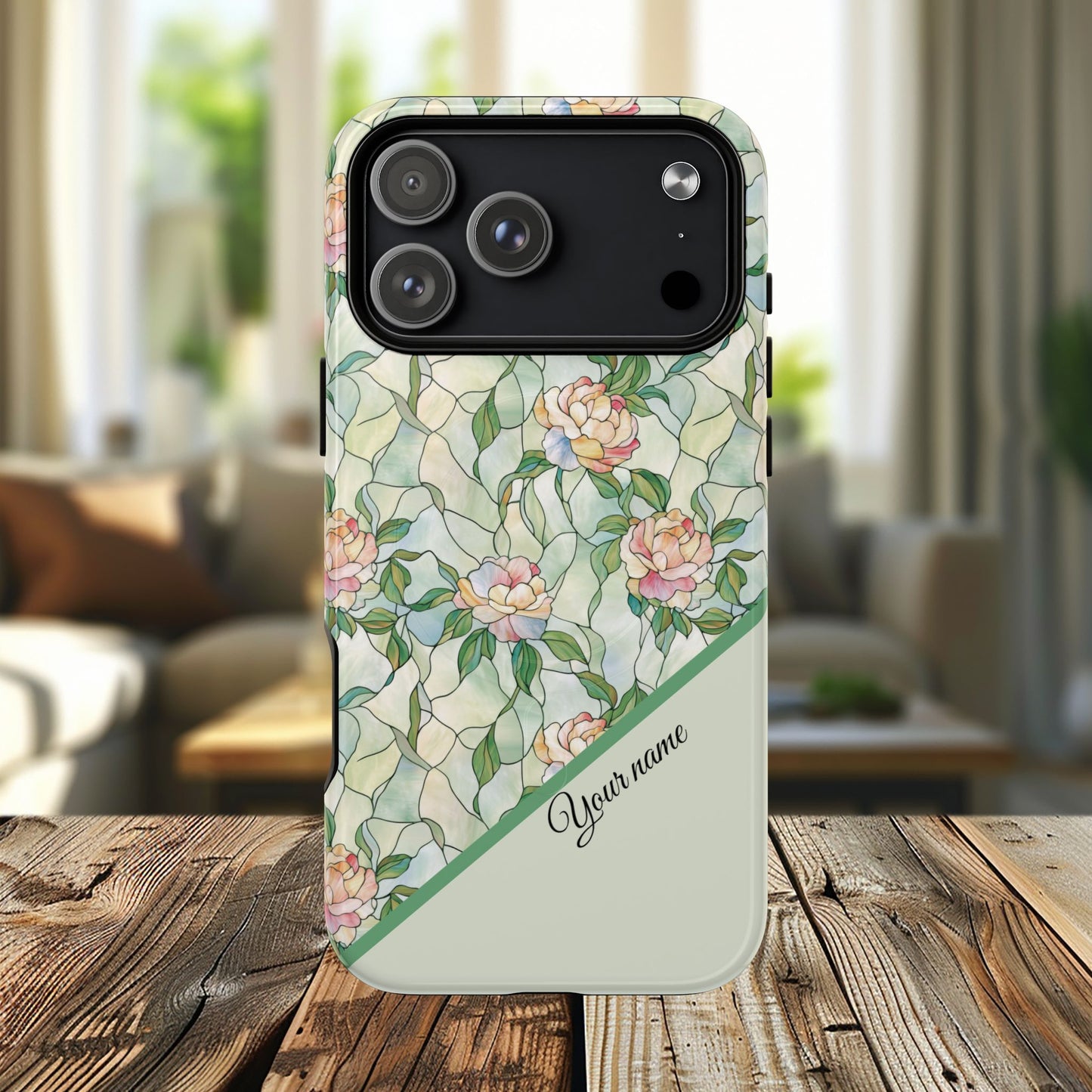 Personalized Petal Whispers Stained Glass Tough Magnetic iPhone Case, Durable Rose Pattern, Cute Gift for Her, iPhone Accessory, Mother's Day, Birthday Gift