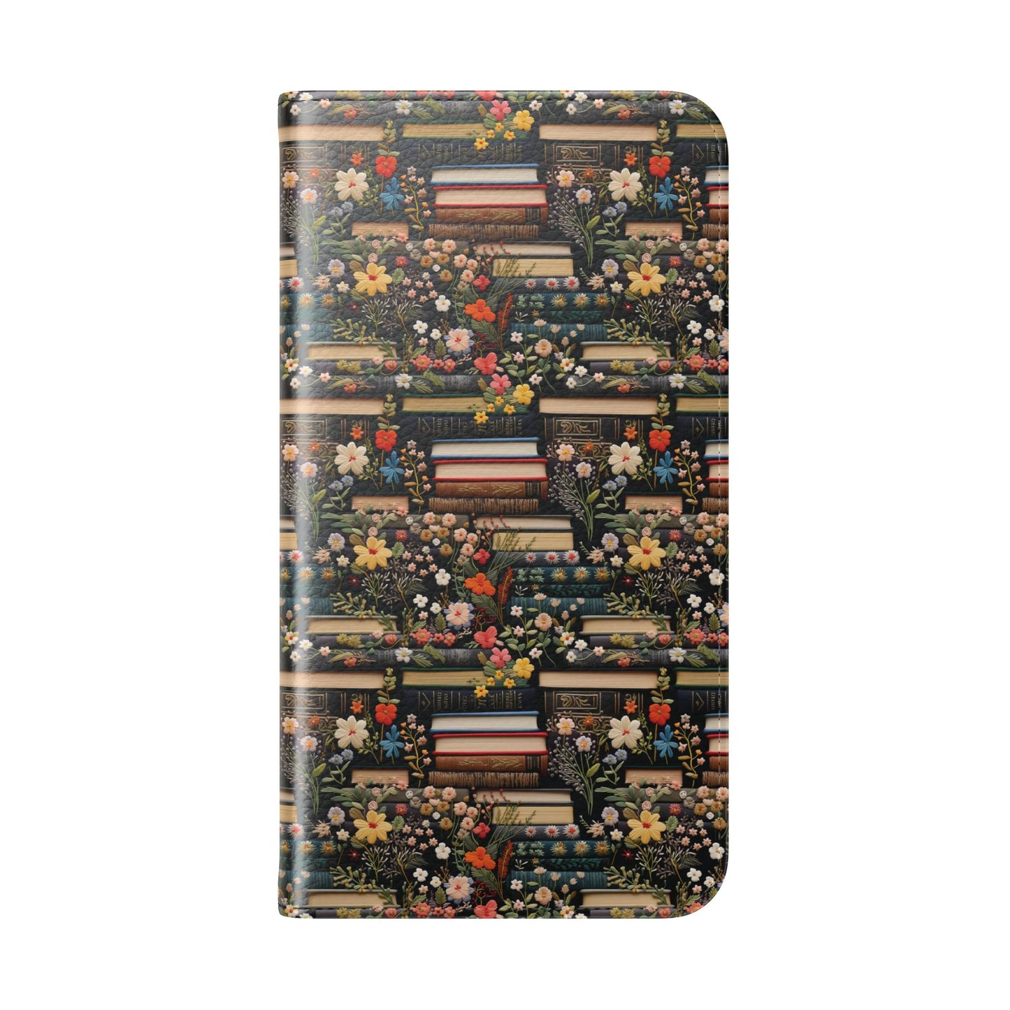 Book Stack Floral Flip iPhone and Samsung Phone Case — Vintage Library Wallet Cover.