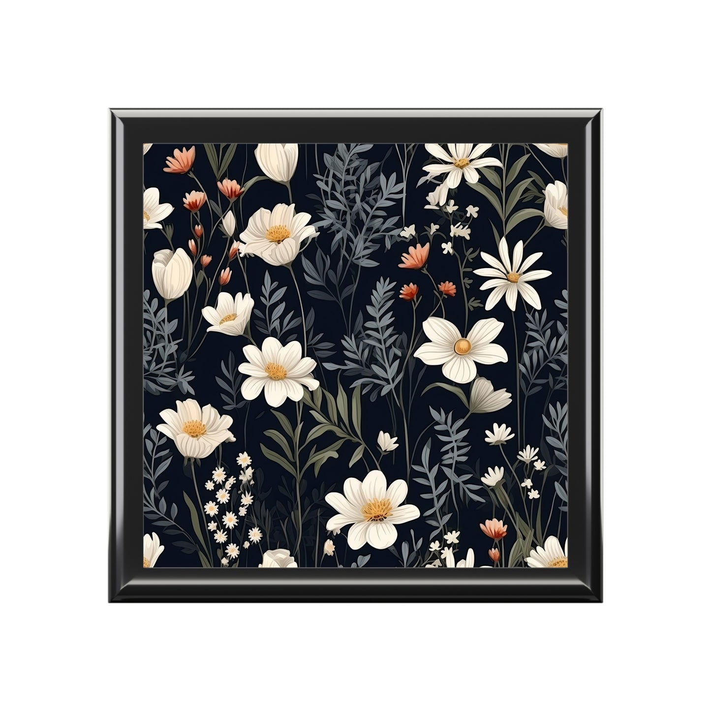 Floral Keepsake Jewelry Box — Dark Botanical Daisies