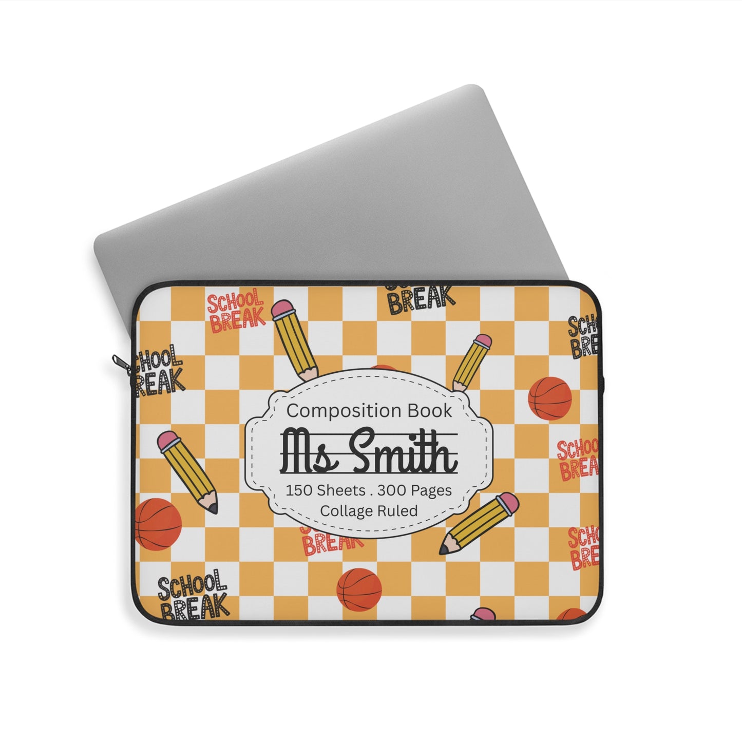 Personalized Orange Schoolyard Chic Laptop Sleeve with Composition Book Inspired Design, Educational Gift for Teachers, Classroom Organization, Back to School, Unique Teacher Accessory