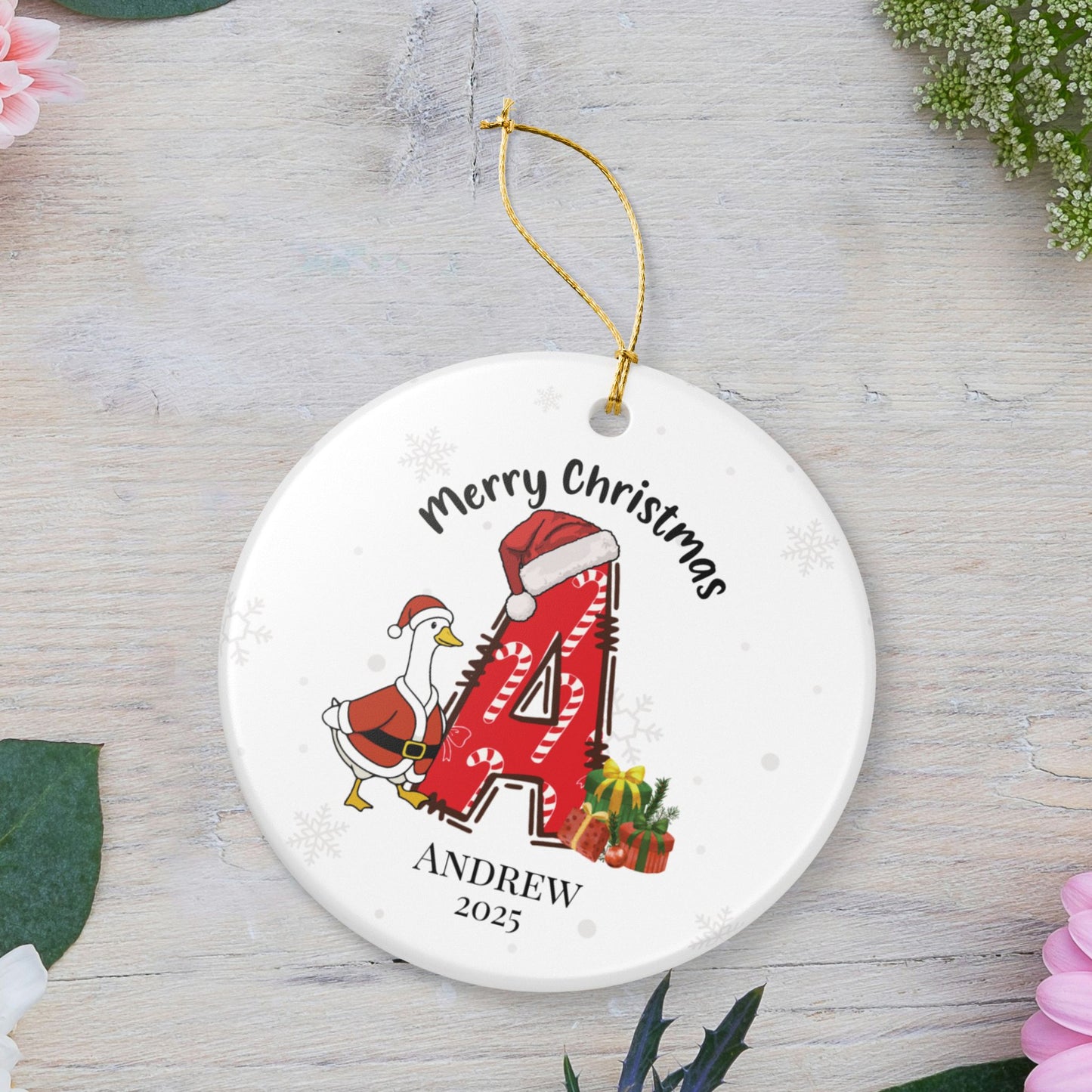Personalized Christmas Ceramic Ornament with Name, Custom Keepsake Ornament.