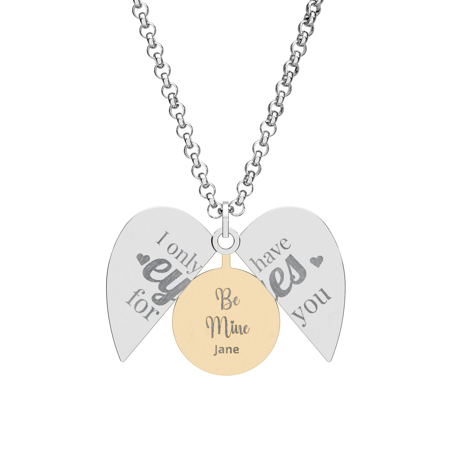 Hidden Message Heart Necklace — Engraved 'Look Into My Eyes' Secret Pendant