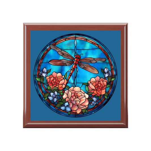 Stained Glass Dragonfly Jewelry Box — Floral Keepsake Box for Women