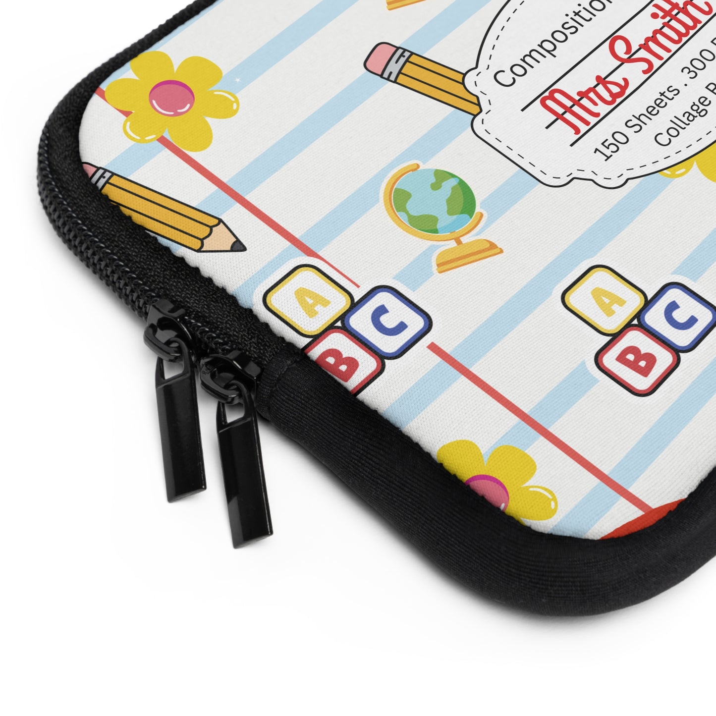 Personalized White SchoolYard Chic Laptop Sleeve with Composition Book Inspired Design, Customizable Tech Case, School Supplies, Gift for Students, College Essentials, Back to School