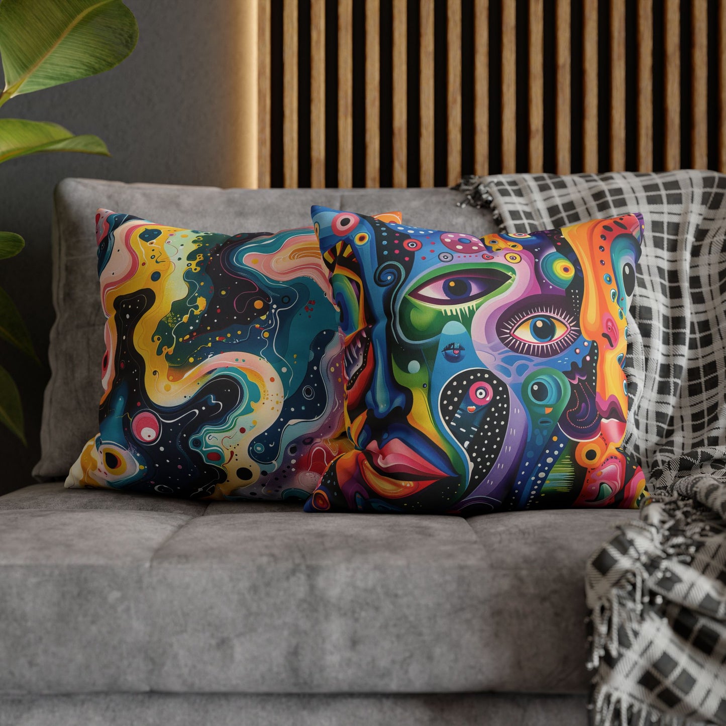 Psychedelic Visions Vibrant Abstract Art Pillowcase - Colorful Decorative Faux Suede Cushion Cover