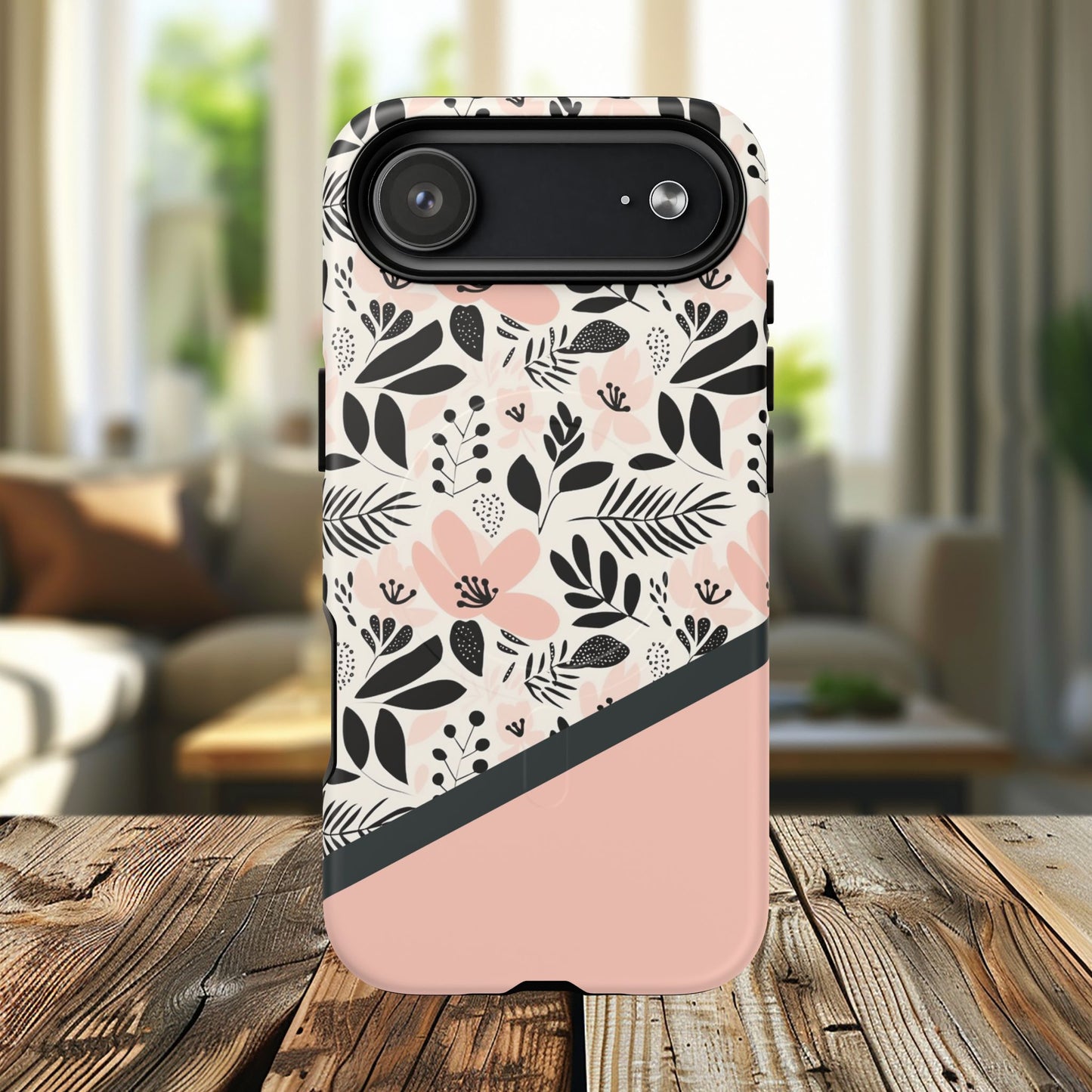 Personalized Floral Blush Garden Whisper Tough Magnetic MagSafe® iPhone® 13, 14, 15, 16, 17, Pro, Pro Max, Plus Cases (Custom Name).