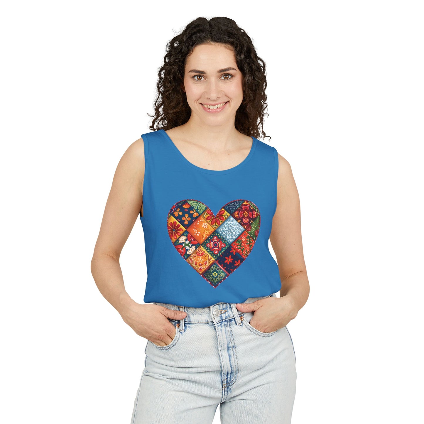 Patched Hearts Unisex Garment-Dyed Tank Top