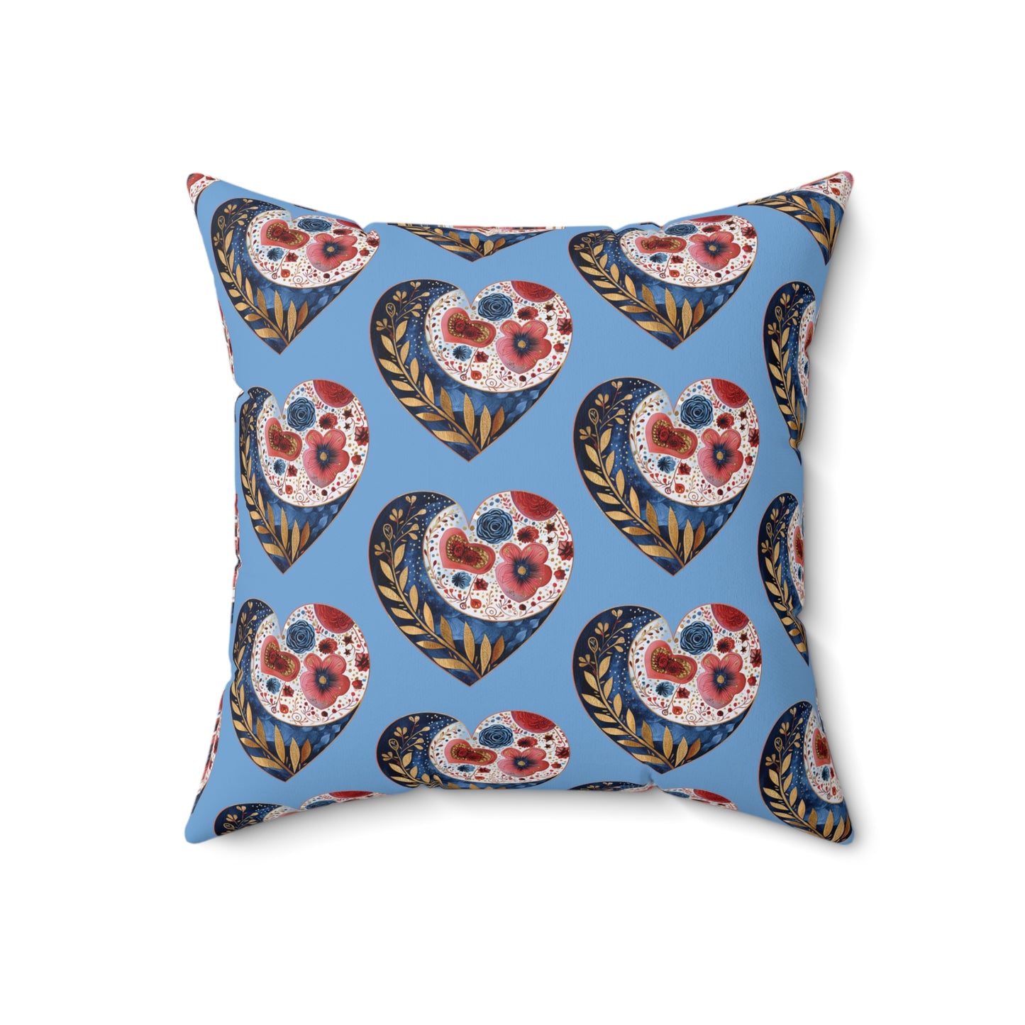 Light Blue Floral Heart Spun Polyester Square Pillow