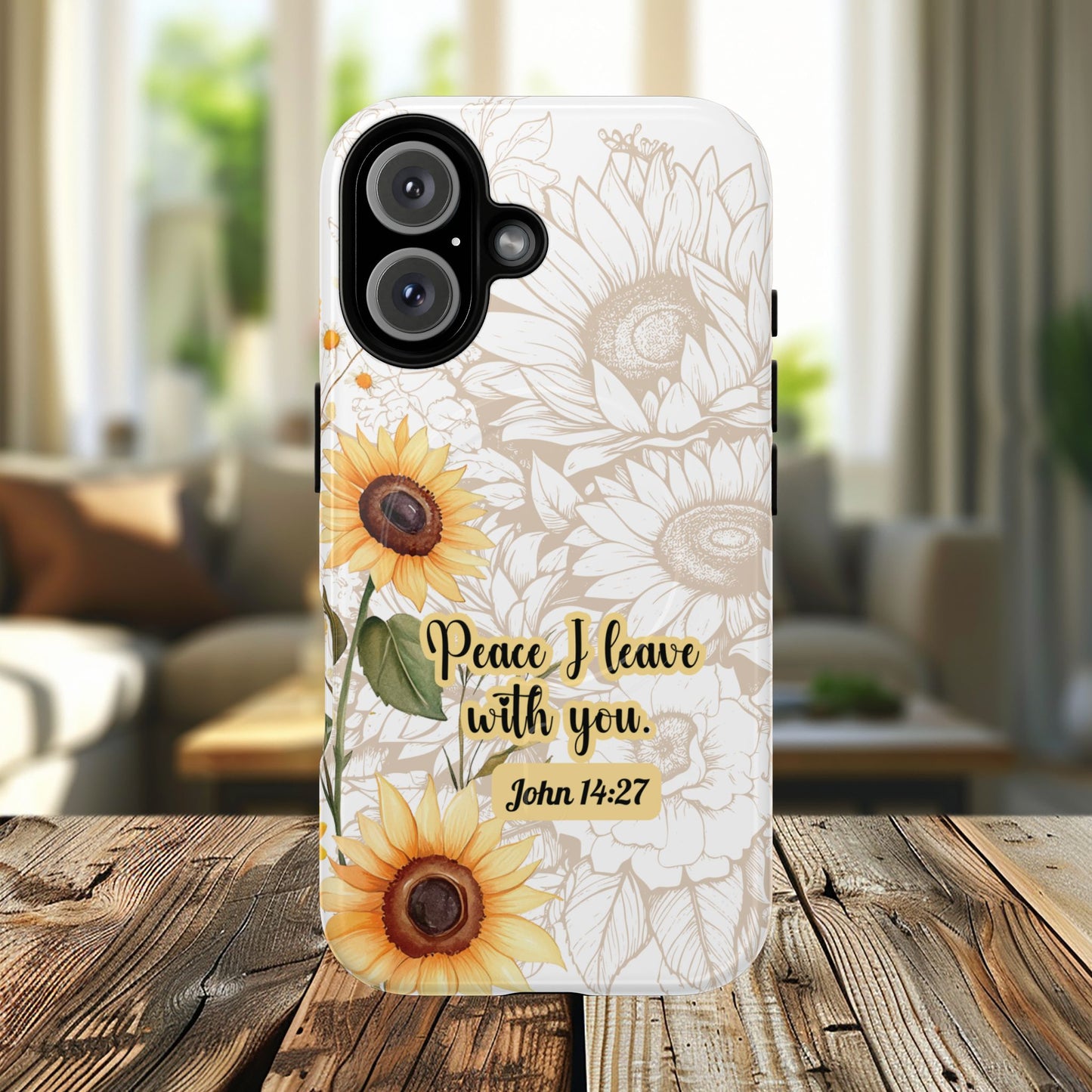 Peace I Leave with You John 14:27,  Inspirational Gift, Tough iPhone Magnetic Case  Scripture, Sunflower Bible Verse, MagSafe® iPhone® Tough Case, iPhone 14, iPhone 15, iPhone 16, Pro, Pro Max, Plus