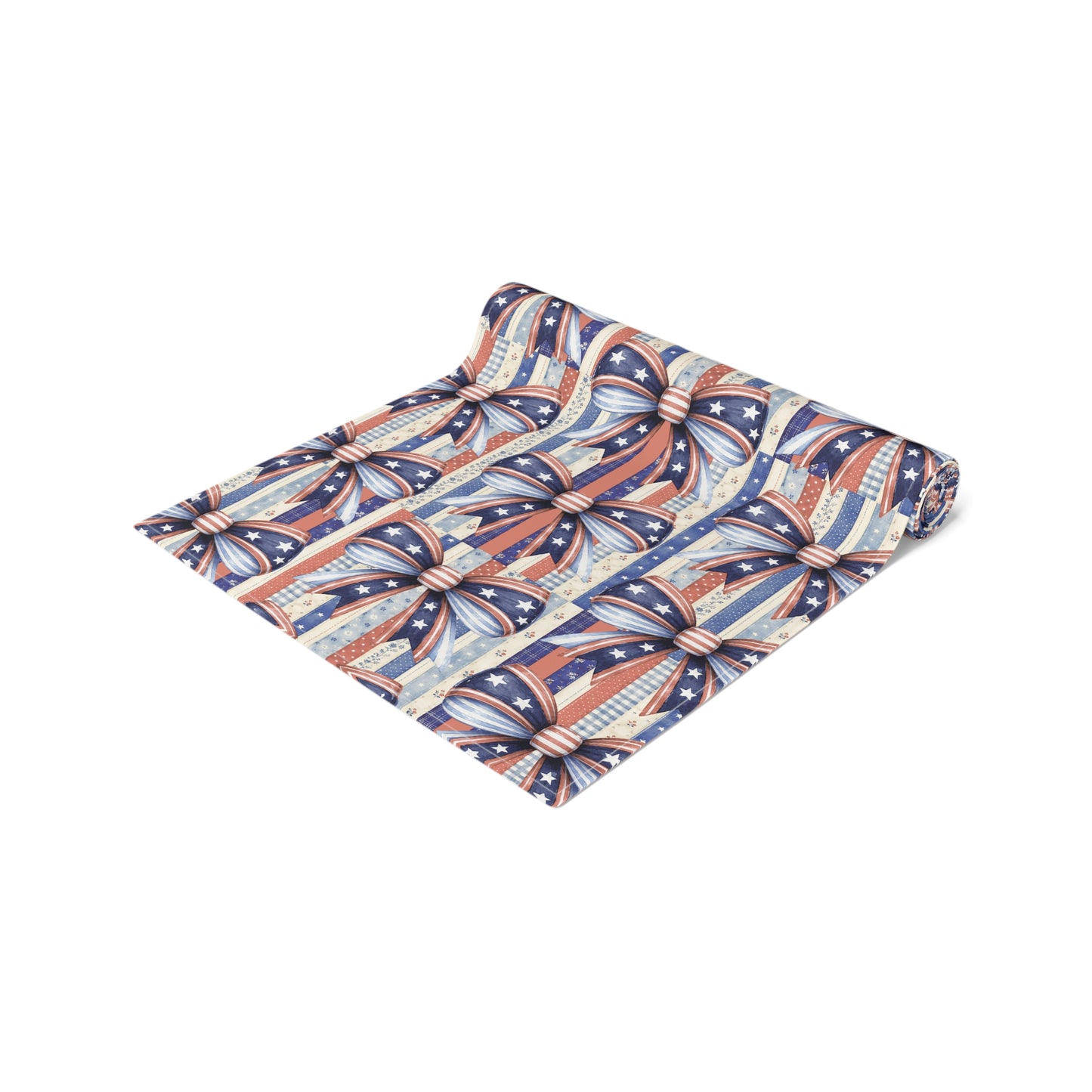 Patriotic Ribbon Table Runner — American Flag Stars & Stripes Cotton-Blend