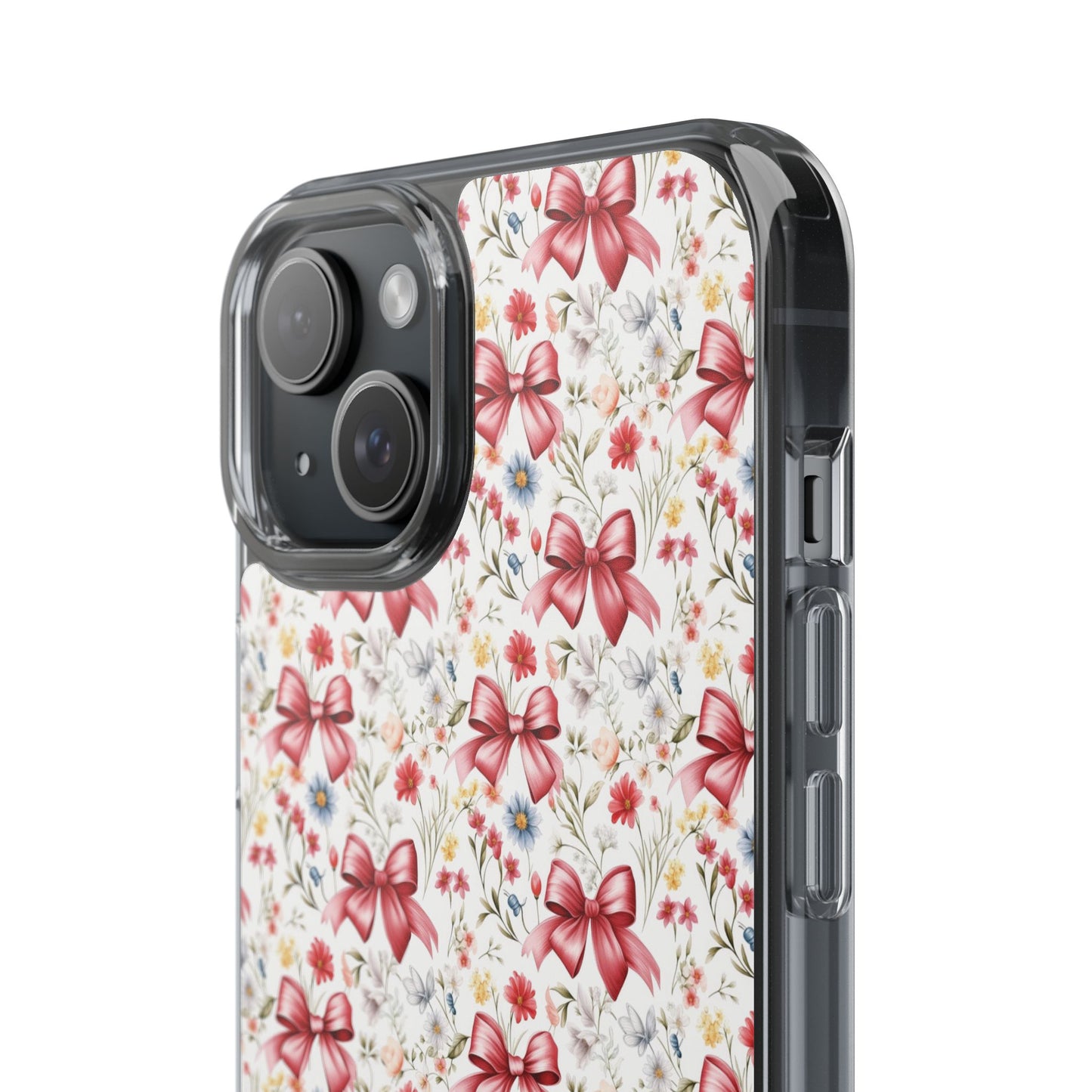 Personalized Rosette Coquette Floral Bow Clear iPhone, Samsung Cases — Custom Name Phone Cover