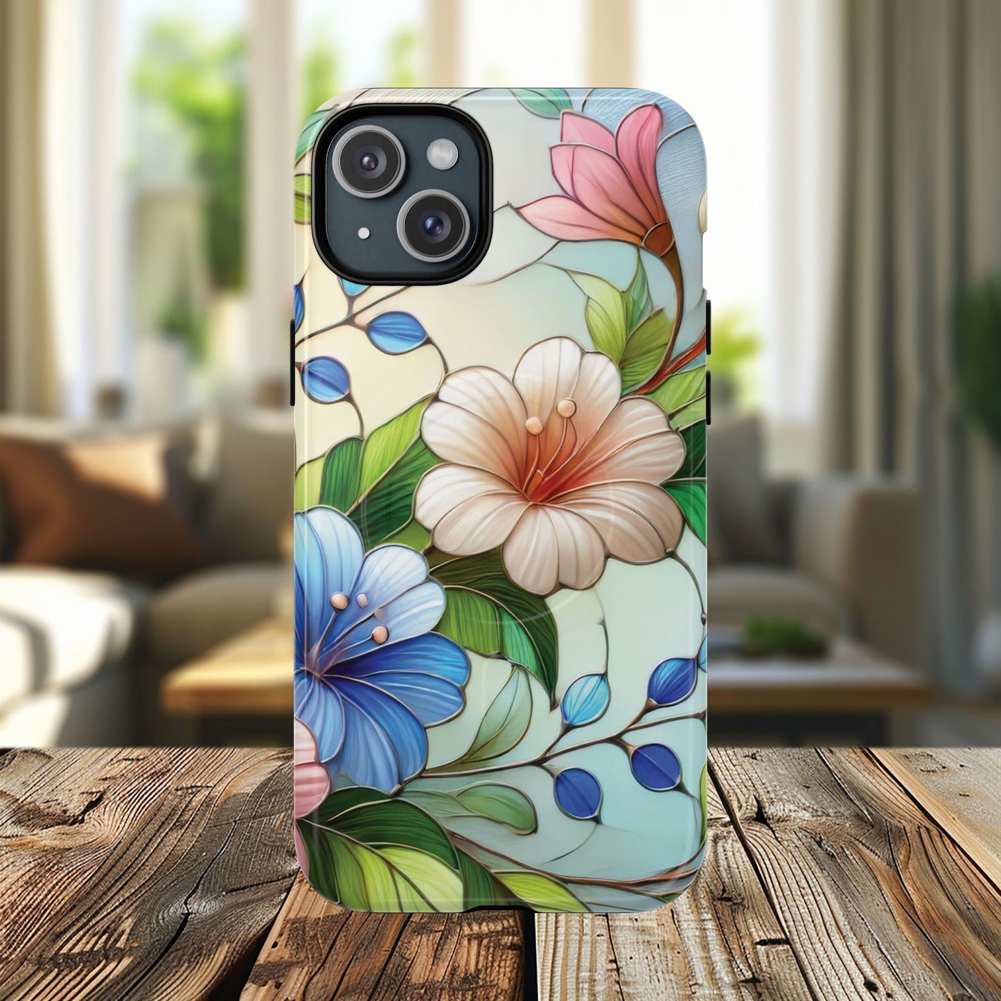 Rose Petal Mosaic Tough iPhone Magnetic Case, Durable Protection, Stylish iPhone Design, Gift for Her, Nature Lover, Unique Stained Glass  Accessory