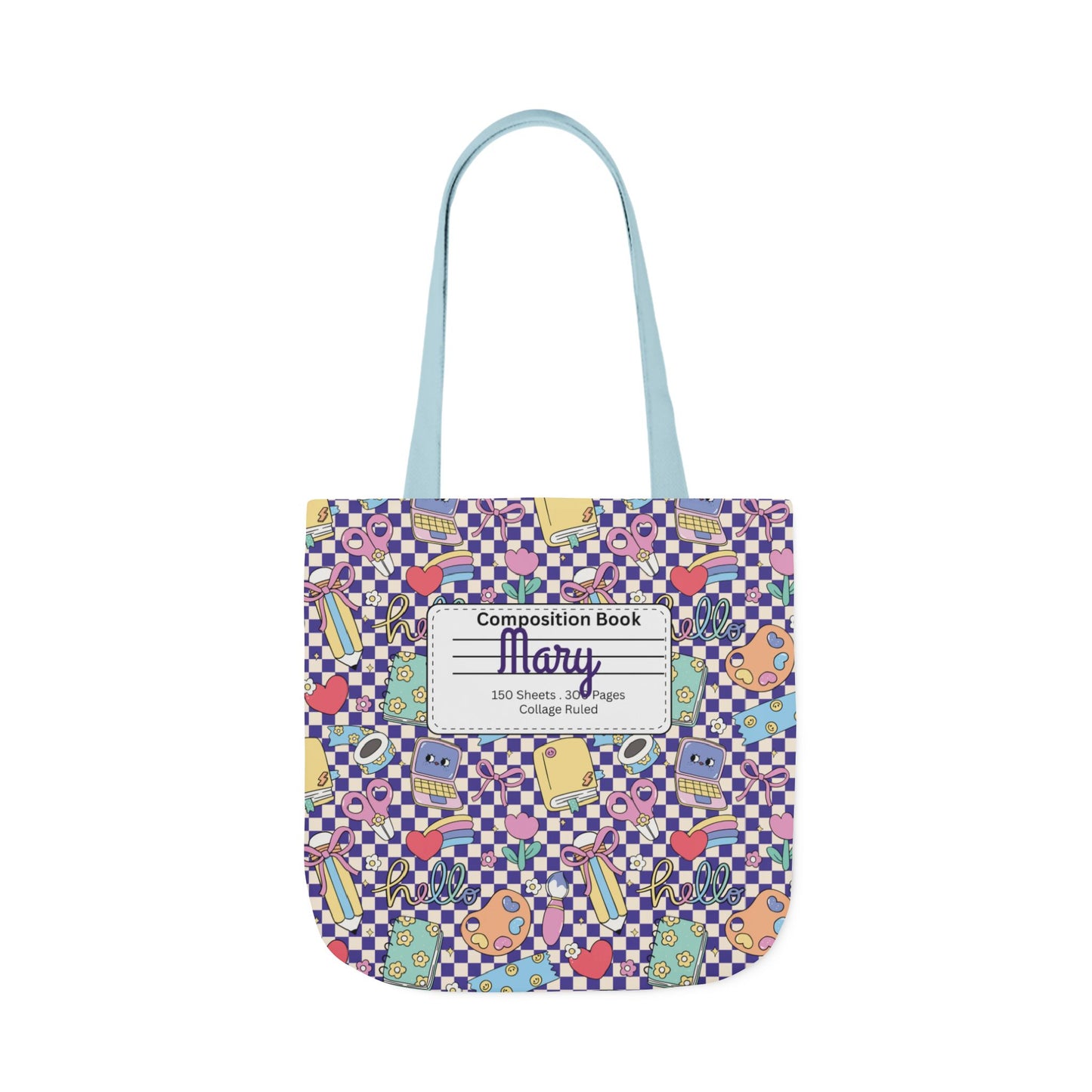 Personalized Purple Doodle Daydream Composition Book Inspired Canvas Tote Bag with Colorful Straps, Cute School Bag, Eco-Friendly Tote, Back to School Shopping Bag, Teacher Gift Idea