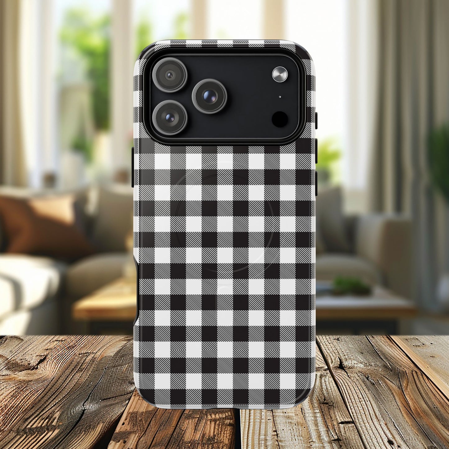 Black and White Gingham Phone Case, Tough Magnetic Cases, Stylish Phone Cover, Gift for Her, Trendy Phone Accessory, Checkered Print