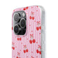 Personalized Cherry Blossom Dreams Flexi Case — Pink Retro Cherry iPhone® 7/8, 11, 12, 13, 14, 15, 16, 17, X/XS, SE, XR, Mini, Pro, Pro Max, Plus Cases.